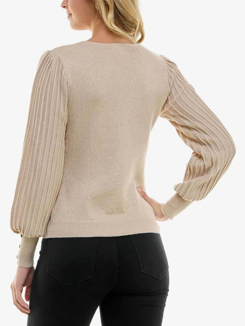 Nanette Lepore Shimmer Taupe Sweater w/ Pleated Sleeves Size M - Picture 3 of 13